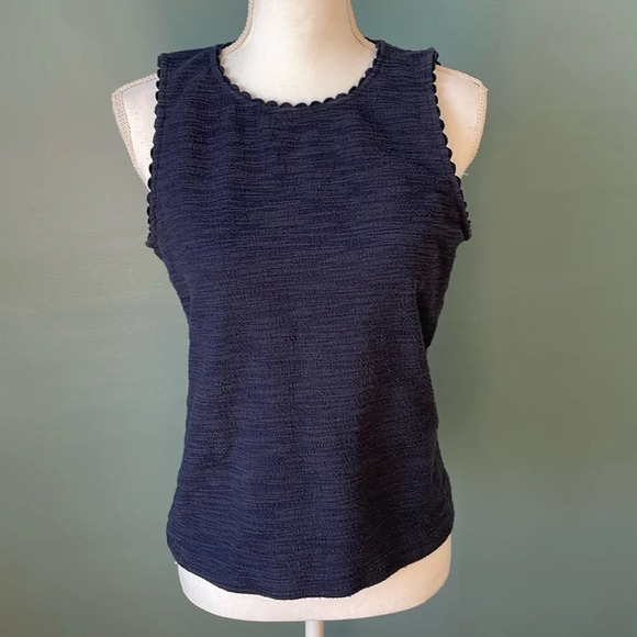 J. Crew Tops - J Crew Tank Top Women Small Blue Textured Sleeveless Solid Scallop Trim Small